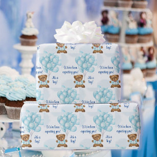 Baby Dusche personalisieren Text & Name Teddy Bäre Geschenkpapier