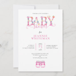 BABY DUSCHE, PINK-HINTERN, PINK FLORAL EINLADUNG