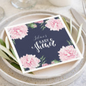 Baby Dusche Pink Peony Bloral Navy Blue Serviette