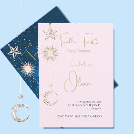 Baby Dusche Pink Stars Moon Twinkle Einladung