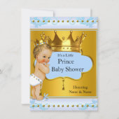 Baby Dusche Prince Boy Blue Gold Crown Blonde Einladung (Vorderseite)