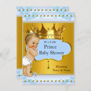 Baby Dusche Prince Boy Blue Gold Crown Blonde Einladung
