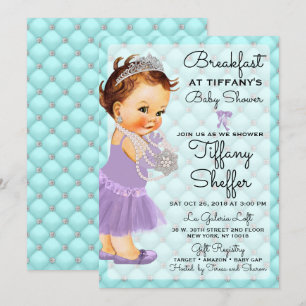 Baby Dusche Princess Girl Turquoise Blue Lavender Einladung