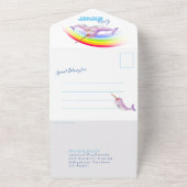 Baby Dusche Regenbogen Narwale blau Aquarell All In One Einladung (Außenbereich)