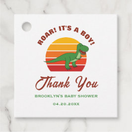 Baby Dusche Retro Sonnenuntergang Dinosaurier Roar Geschenkanhänger