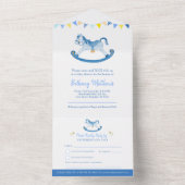 Baby Dusche Rock-Hobby Pferd blaue Aquarell All In One Einladung (Innen Boden)