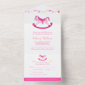 Baby Dusche Rock-Hobby Pferd rosa Aquarell All In One Einladung (Innen Boden)