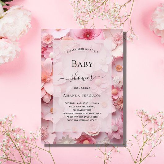 Baby Dusche Rosa Blume Mädchen Einladung
