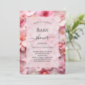 Baby Dusche Rosa Blume Mädchen Einladung (Stehend Vorderseite)