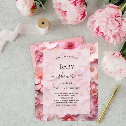 Baby Dusche Rosa Blume Mädchen Einladung Flyer