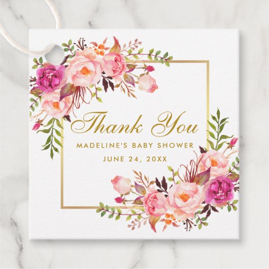 Baby Dusche Rosa Blush Blues Gold Rahmen Vielen Da Geschenkanhänger (Vorderseite)