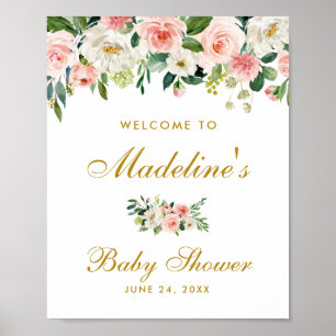 Baby Dusche Rosa Blush Blues Gold Willkommen Poster