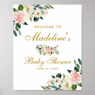 Baby Dusche Rosa Blush Gold Floral Willkommen Poster