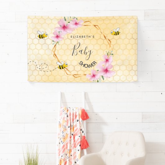 Baby Dusche rosa Blüten Honigwabenmutter zu sein Banner (Insitu)