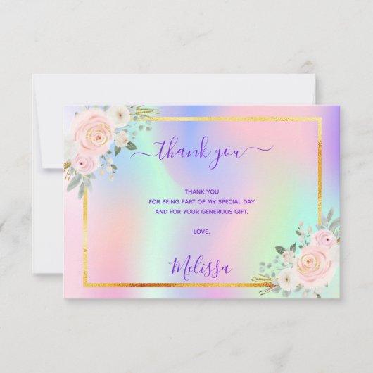 Baby Dusche rosa lila Foto Regenbogenblüte Dankeskarte (Vorderseite)