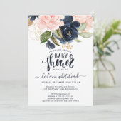 Baby Dusche Rosa Navy Blumencluster Einladung (Stehend Vorderseite)