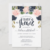 Baby Dusche Rosa Navy Blumenladen Einladung (Vorderseite)