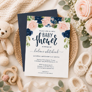 Baby Dusche Rosa Navy Blumenladen Einladung