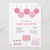 Baby Dusche Rosa Party Ruffle Cake Pom Poms laden Einladung (Vorne/Hinten)