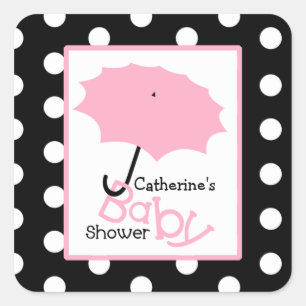 Baby Dusche Rosa Schirm & Polka Dots Quadratischer Aufkleber