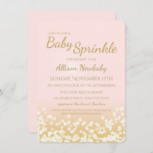 Baby Dusche Rosa und Gold Sparkle Einladung (Vorne/Hinten)