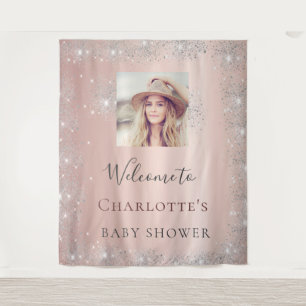 Baby Dusche Rose Gold Foto Silber Glitzer Wandteppich