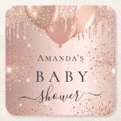 Baby Dusche Rose Gold Glitzer Ballons glamourös Rechteckiger Pappuntersetzer (Vorderseite)