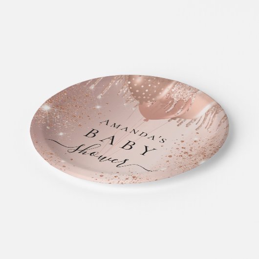 Baby Dusche Rose Gold Glitzer Ballons Glaze Pappteller (Schrägansicht)