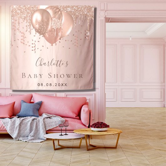 Baby Dusche Rose Gold Glitzer Ballons Wandteppich