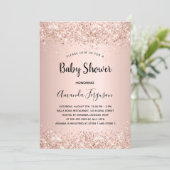Baby Dusche Rose Gold Glitzer Dusche Mädchen Einladung (Stehend Vorderseite)