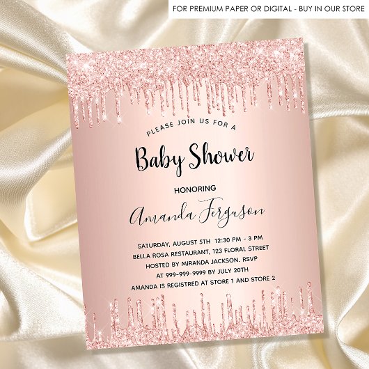 Baby Dusche Rose Gold Glitzer Einladung Flyer