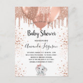 Baby Dusche Rose Gold Glitzer Elefantenballons Einladungspostkarte (Vorderseite)