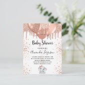 Baby Dusche Rose Gold Glitzer Elefantenballons Einladungspostkarte (Stehend Vorderseite)