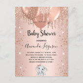 Baby Dusche Rose Gold Glitzer Elefantenballons Einladungspostkarte (Vorderseite)
