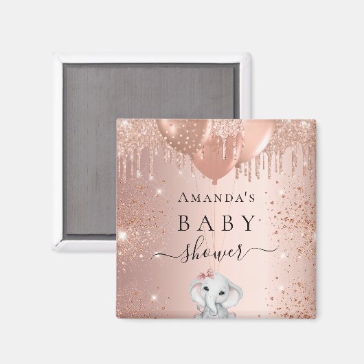 Baby Dusche Rose Gold Glitzer Elefantenballons Magnet (Vorderseite/Rückseite)