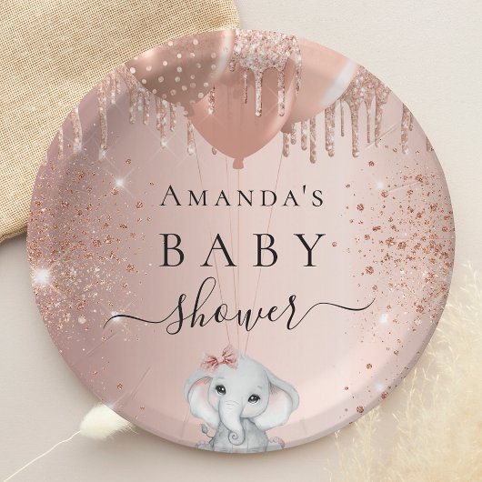 Baby Dusche Rose Gold Glitzer Elefantenballons Pappteller