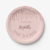 Baby Dusche Rose Gold Glitzer Tropfen Name Pappteller (Vorderseite)
