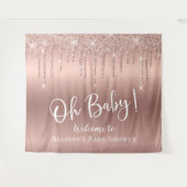 Baby Dusche Rose Gold Glitzer Willkommen Wandteppich (Vorderseite (Horizontal))