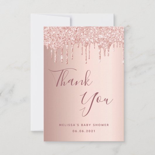 Baby Dusche Rose Gold Tropfen Mädchen Dankeskarte (Vorderseite)