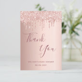 Baby Dusche Rose Gold Tropfen Mädchen Dankeskarte (Stehend Vorderseite)