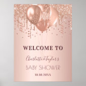Baby Dusche Rose Goldballons willkommen Poster (Vorne)