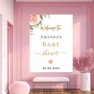 Baby Dusche Rose Goldblume Eukalyptus Begrüßung Poster