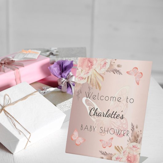 Baby Dusche Rose Goldblütenschmetterling Empfang Sockelschild
