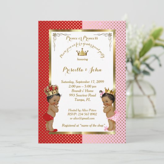 Baby-Dusche, rot, rosa, gold Einladung (Stehend Vorderseite)