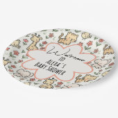 Baby Dusche Safari Tier mit Blume Pappteller (Schrägansicht)