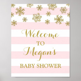Baby Dusche Schild Pink Streifen Gold Schnee