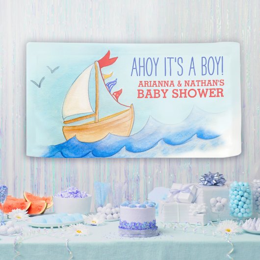 Baby Dusche Segel Boot blau rot Brauch Banner