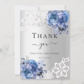 Baby Dusche silberblau Blumenspitze Dankeschön Kar Einladung (Vorderseite)