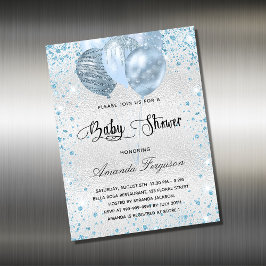 Baby Dusche silberblaue Ballons Einladungsmagnet Magnetkarte