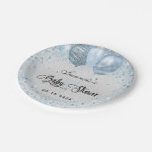 Baby Dusche Silberblauer Glitzer Ballons Pappteller (Schrägansicht)